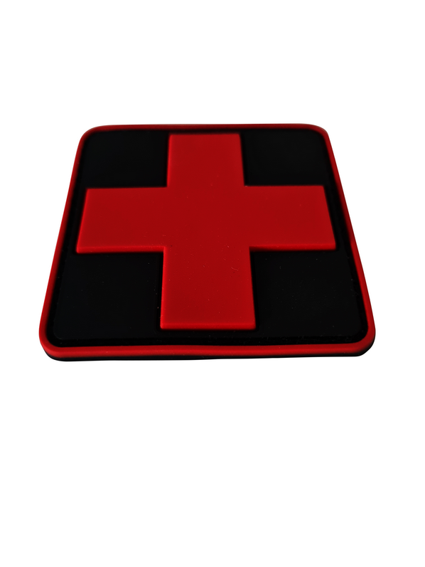 PVC Patch Rood kruis op zwarte ondergrond