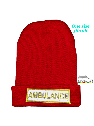 Muts (beanie) AMBULANCE met reflecterende patch ROOD