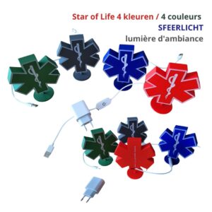 LED Sfeerlicht – Star of Life – 12 cm hoog (4 kleuren)  |  Lumière d'ambiance LED - Star of Life - 12 cm de haut (4 couleurs)